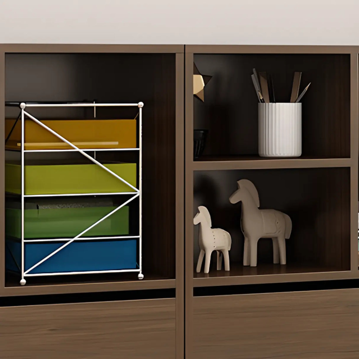 Simple Closed Back Wooden Rectangle Wide Bookcases Image - 10