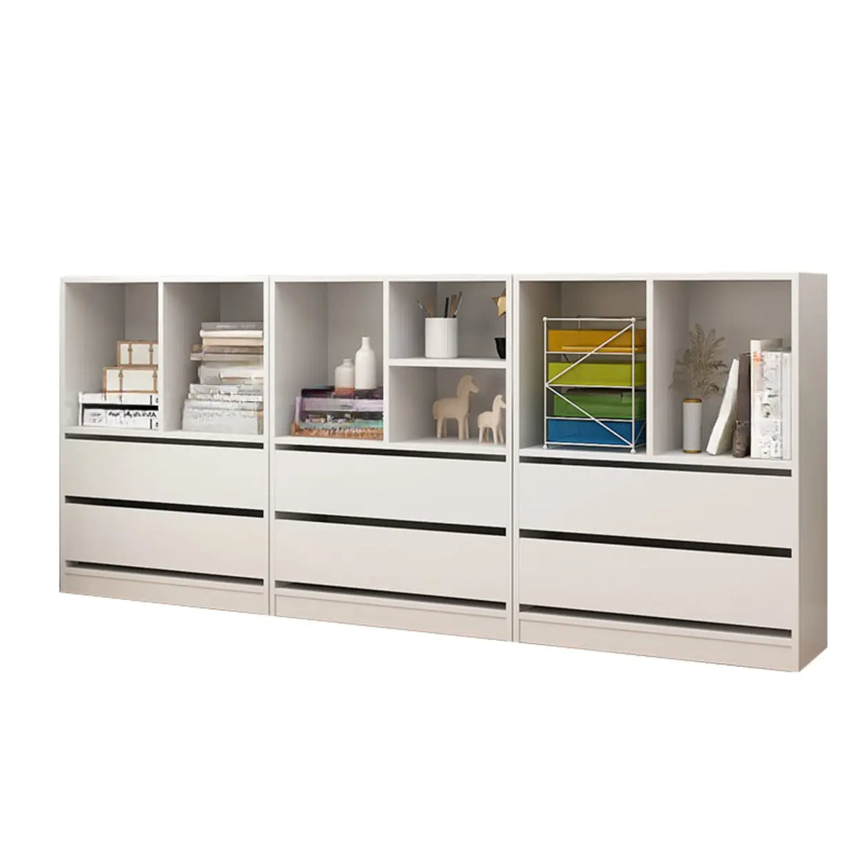 Simple Closed Back Wooden Rectangle Wide Bookcases Image - 14