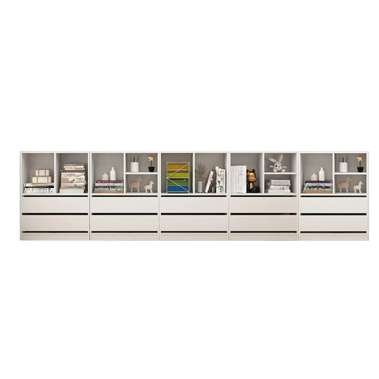 Simple Closed Back Wooden Rectangle Wide Bookcases Image - 16