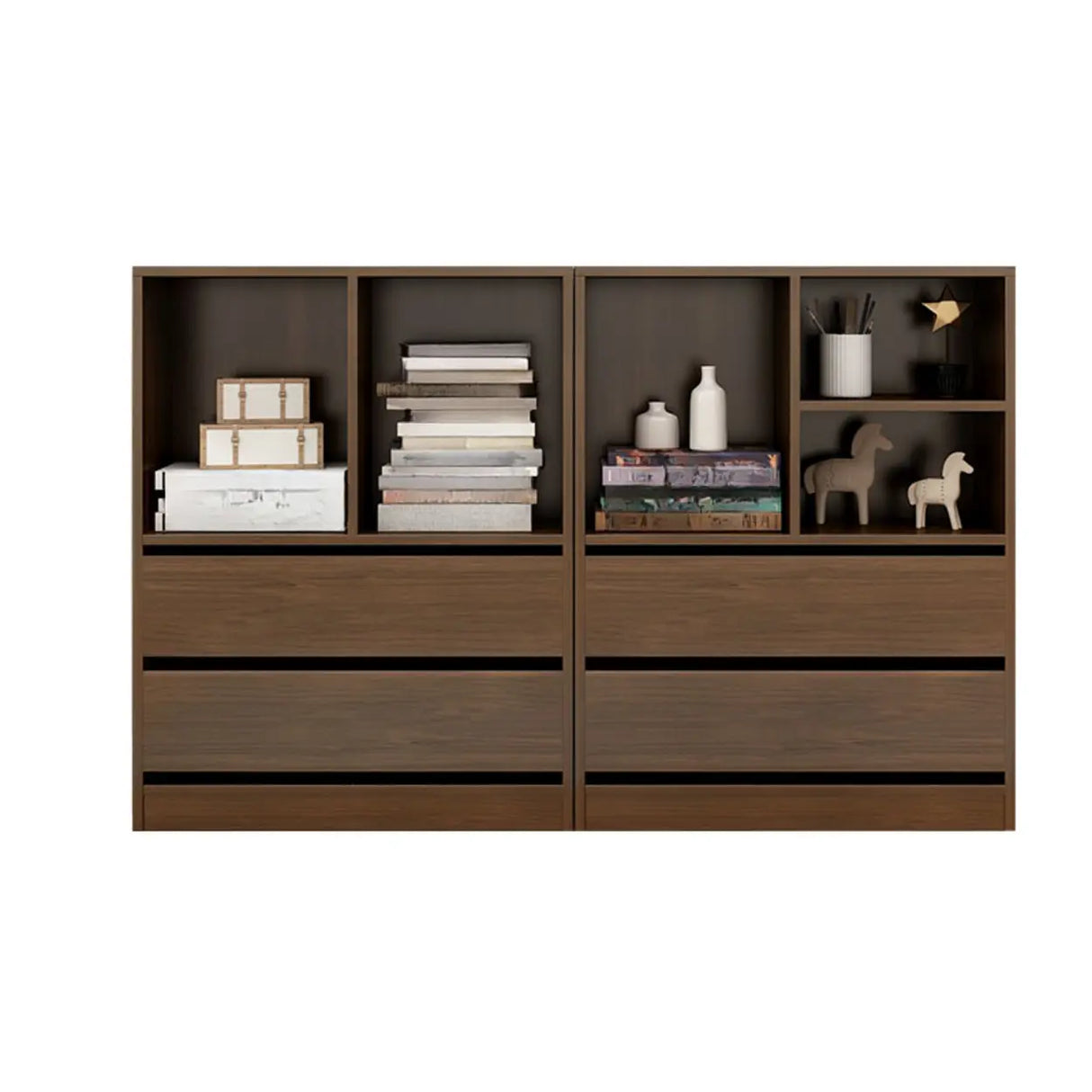 Simple Closed Back Wooden Rectangle Wide Bookcases Image - 3