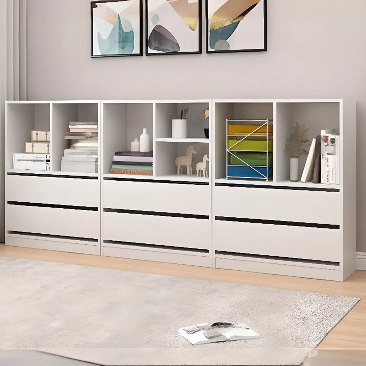 Simple Closed Back Wooden Rectangle Wide Bookcases Image - 4