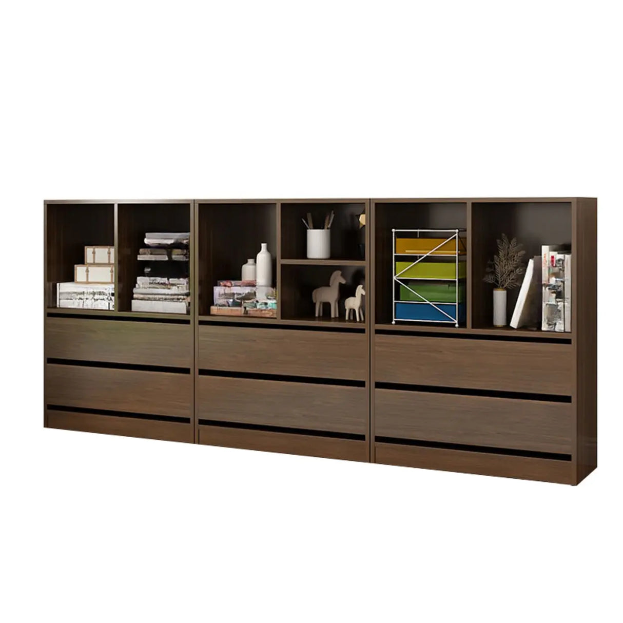Simple Closed Back Wooden Rectangle Wide Bookcases Image - 5