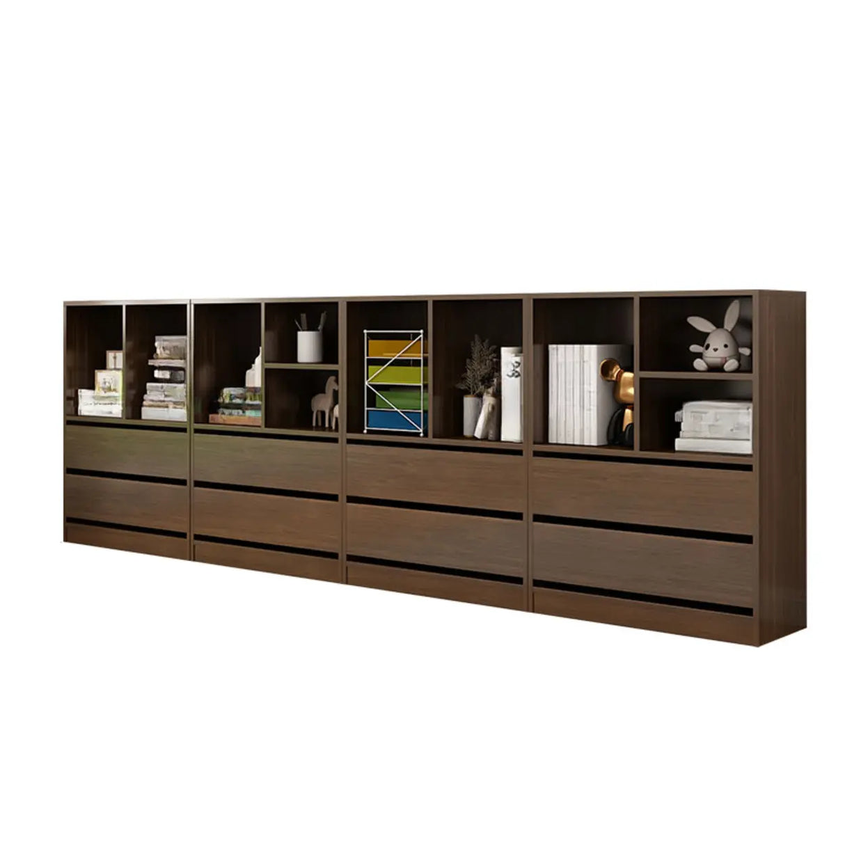 Simple Closed Back Wooden Rectangle Wide Bookcases Image - 7