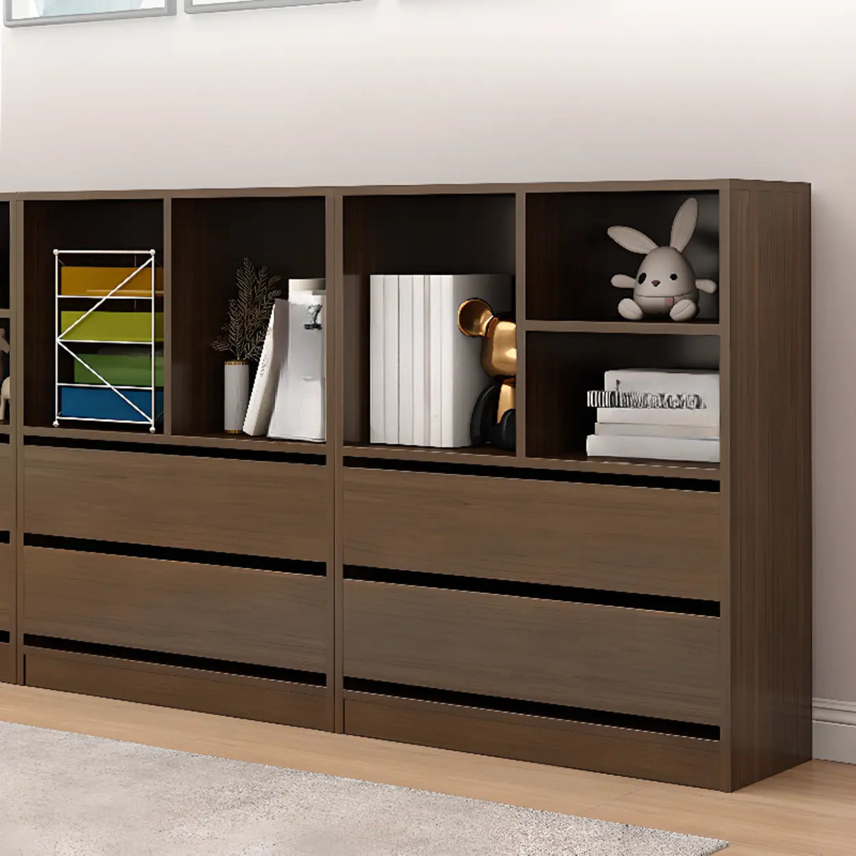Simple Closed Back Wooden Rectangle Wide Bookcases Image - 8