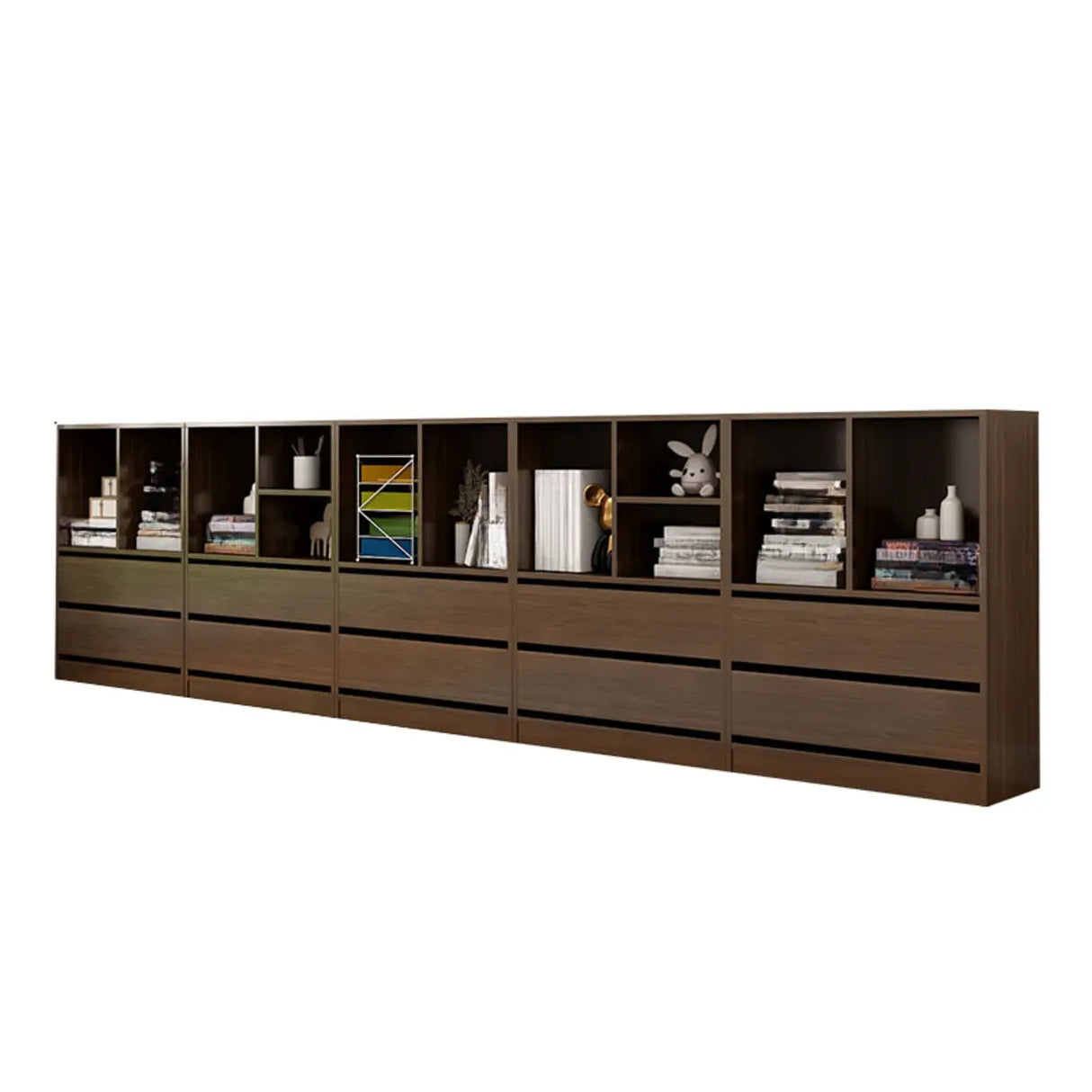 Simple Closed Back Wooden Rectangle Wide Bookcases Image - 9