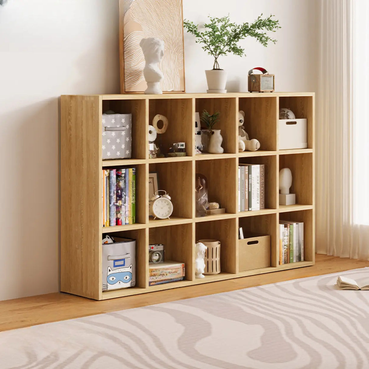 Simple Closed Reclaimed Wood Modular Cube Wide Bookcase Image - 15