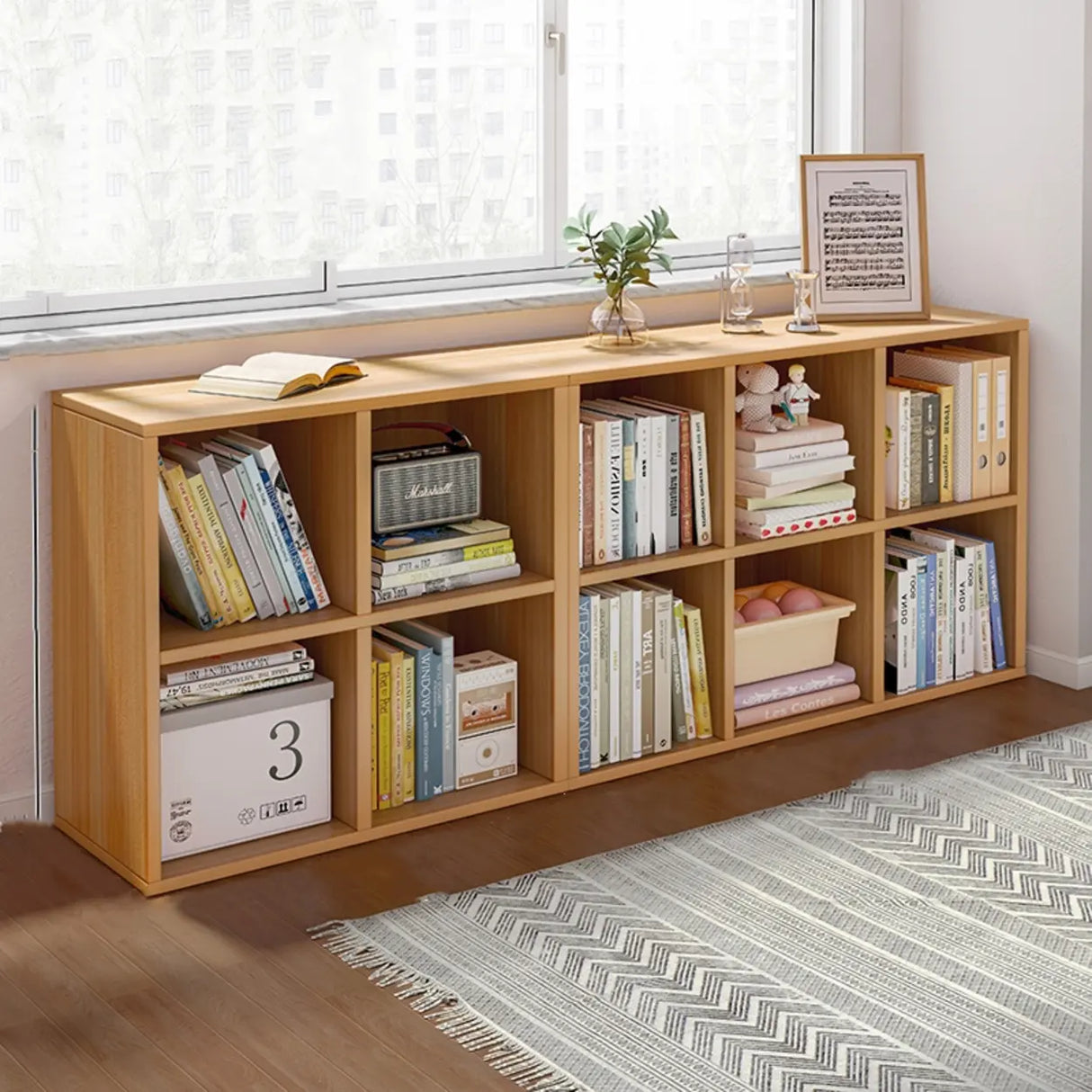 Simple Closed Reclaimed Wood Modular Cube Wide Bookcase Image - 20