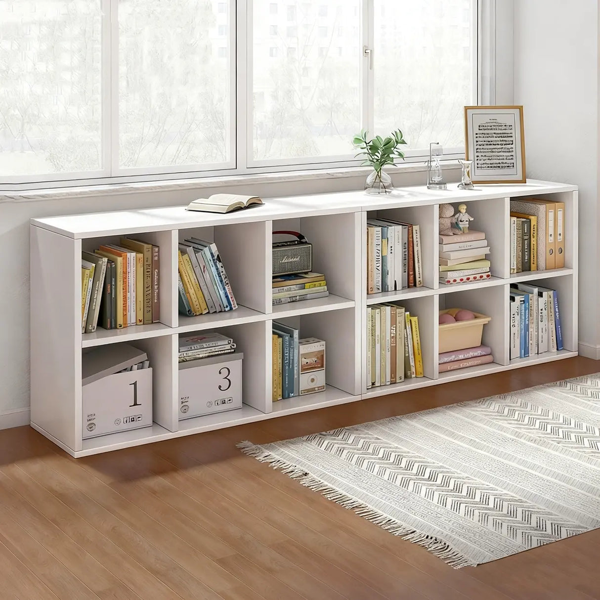 Simple Closed Reclaimed Wood Modular Cube Wide Bookcase Image - 23