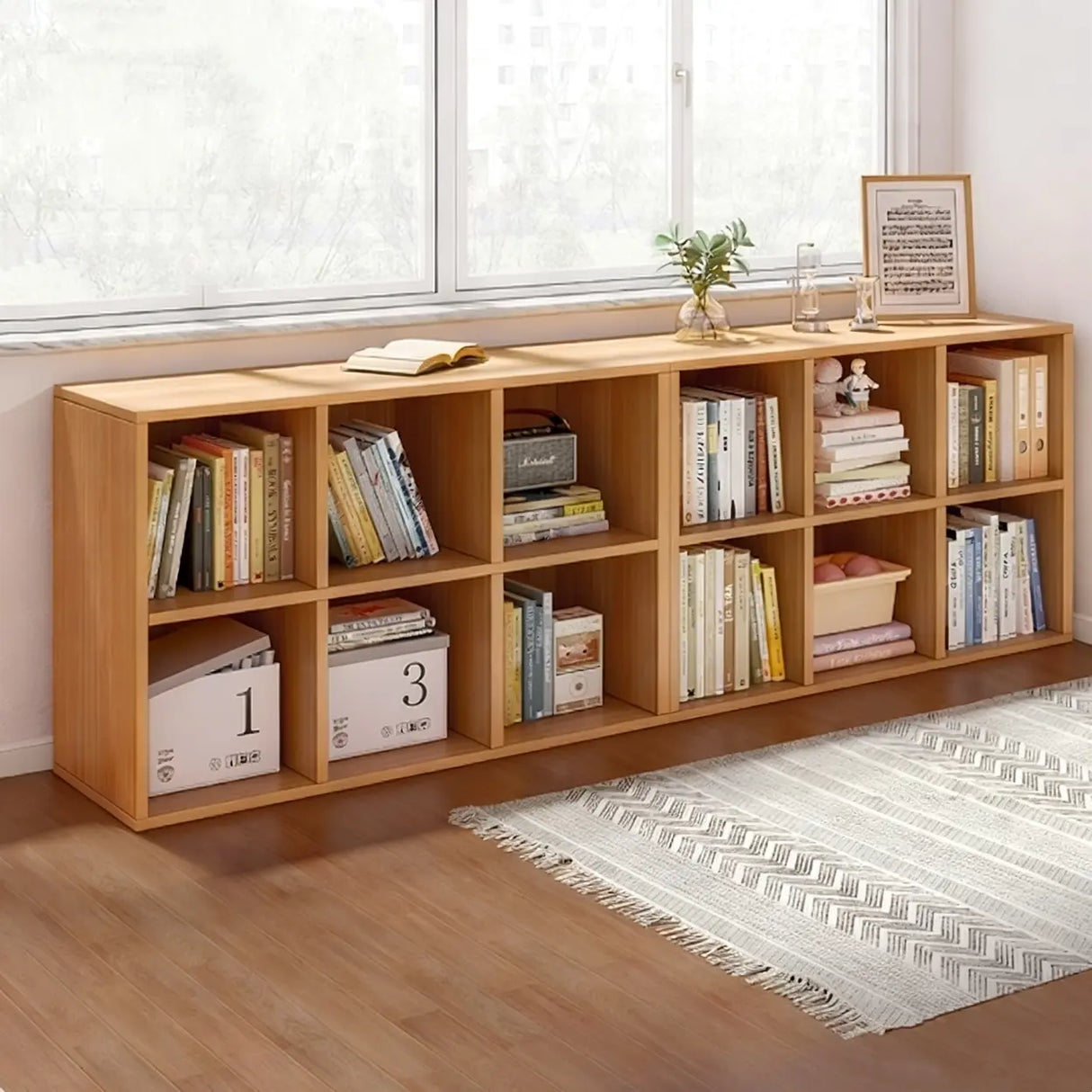 Simple Closed Reclaimed Wood Modular Cube Wide Bookcase Image - 24