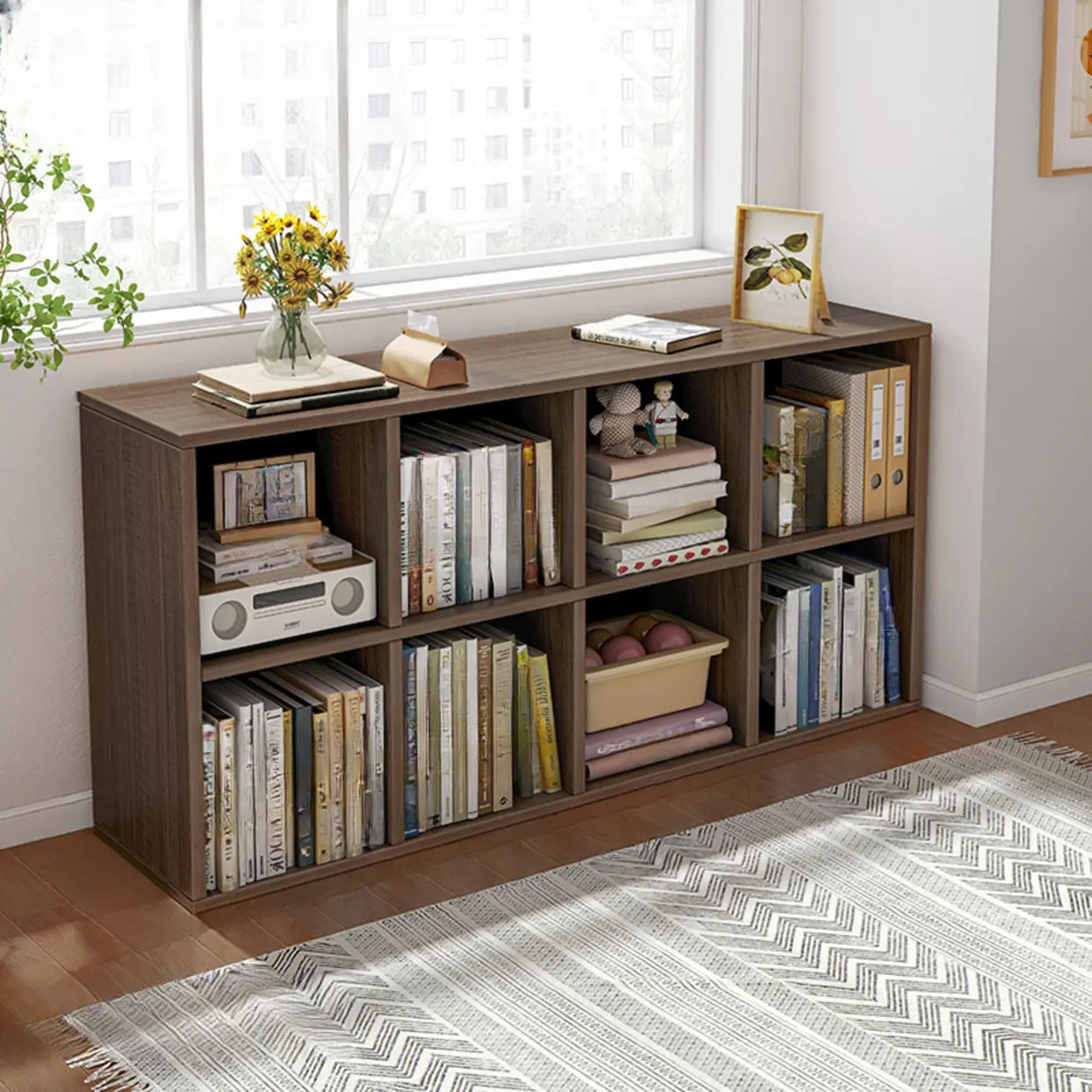 Simple Closed Reclaimed Wood Modular Cube Wide Bookcase Image - 31