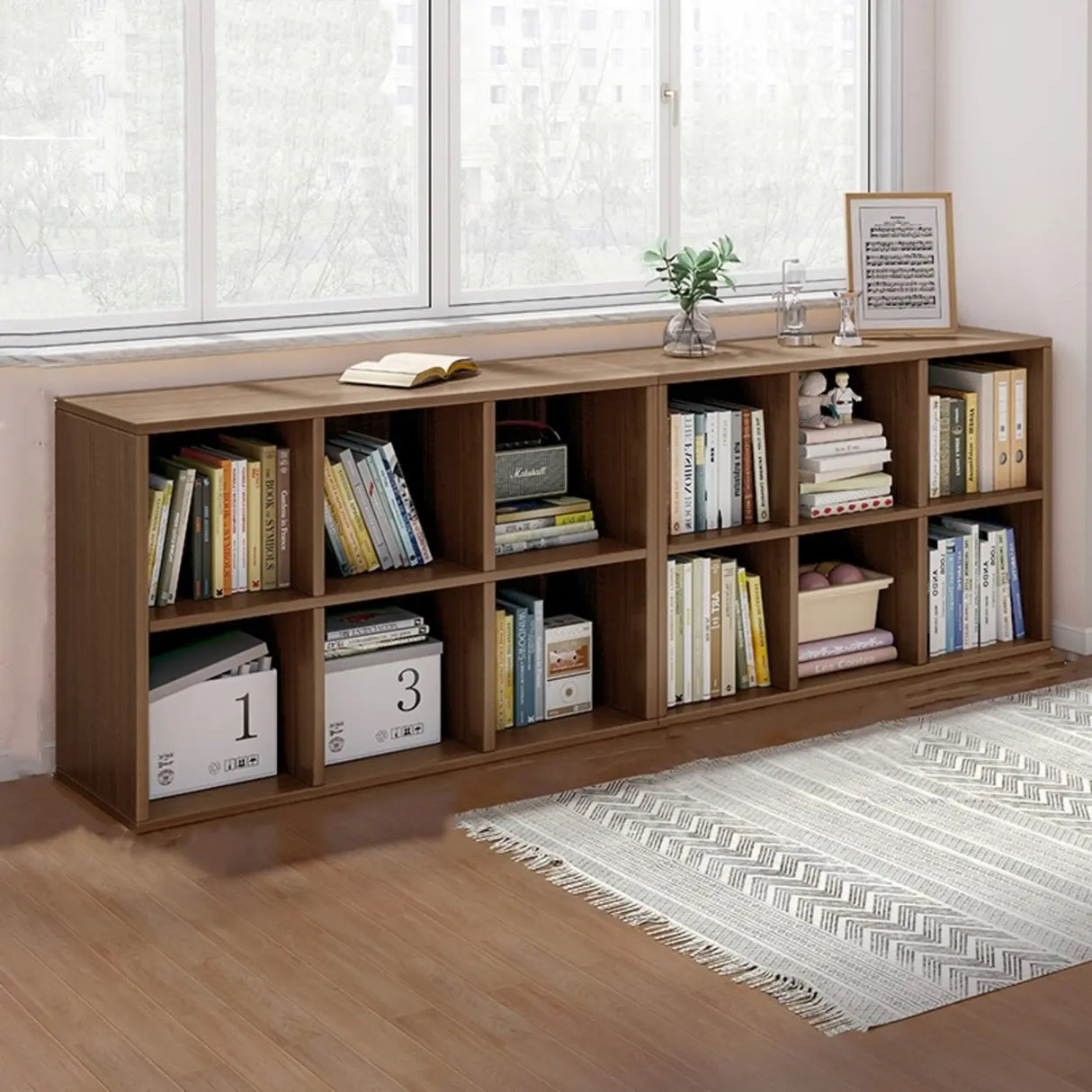 Simple Closed Reclaimed Wood Modular Cube Wide Bookcase Image - 6