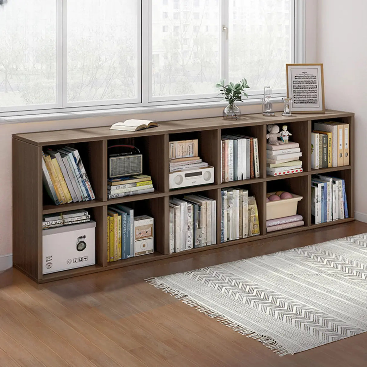 Simple Closed Reclaimed Wood Modular Cube Wide Bookcase Image - 6