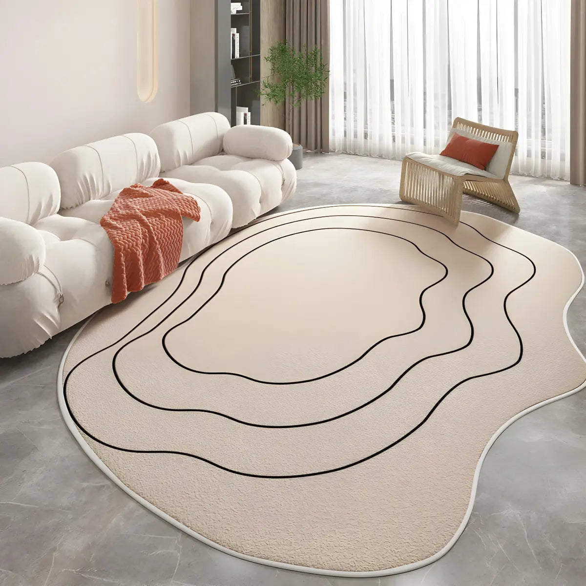 Simple Cloud-Shaped Abstract Cotton Cream Area Rug Image - 11