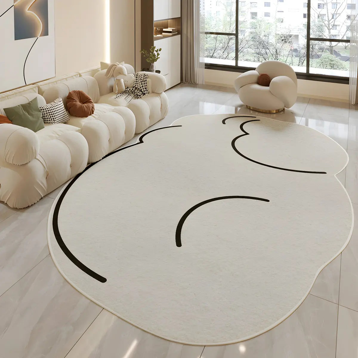 Simple Cloud-Shaped Abstract Cotton Cream Area Rug Image - 1