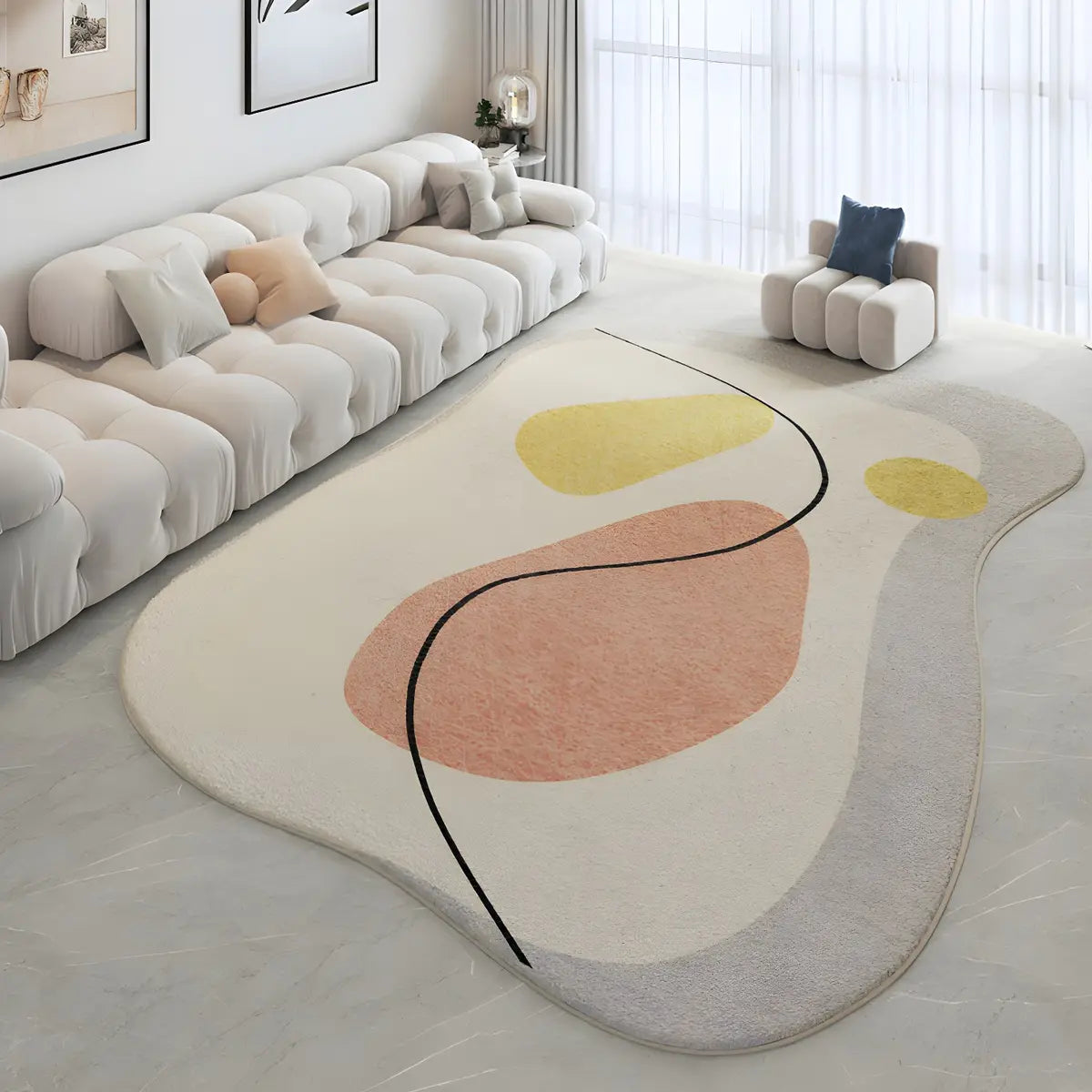 Simple Cloud-Shaped Abstract Cotton Cream Area Rug Image - 3