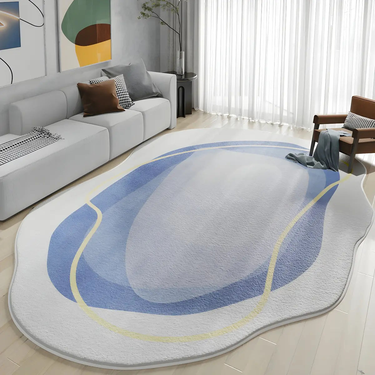 Simple Cloud-Shaped Abstract Cotton Cream Area Rug Image - 6