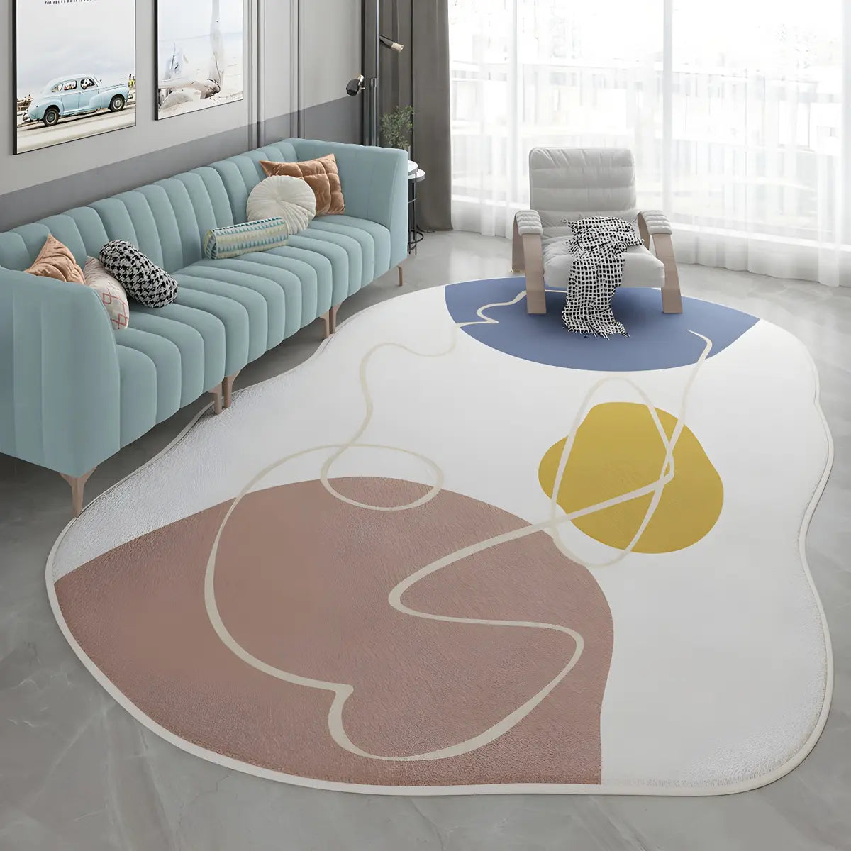Simple Cloud-Shaped Abstract Cotton Cream Area Rug Image - 7