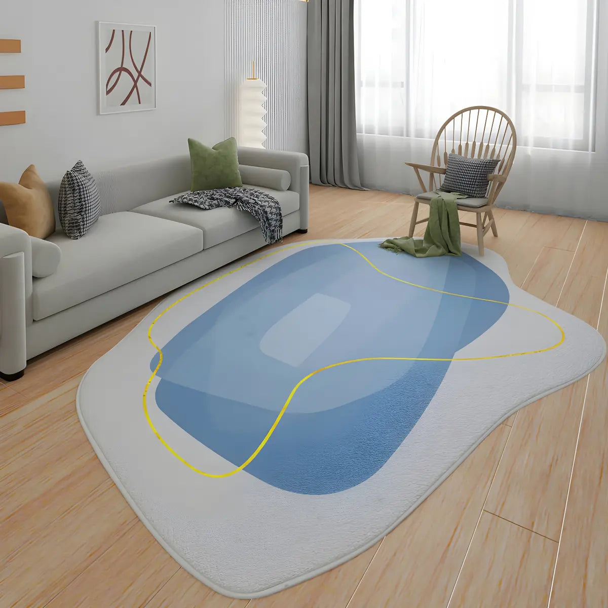 Simple Cloud-Shaped Abstract Cotton Cream Area Rug Image - 8