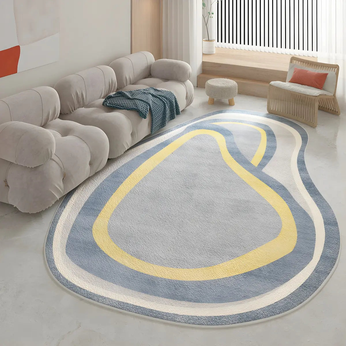 Simple Cloud-Shaped Abstract Cotton Cream Area Rug Image - 9