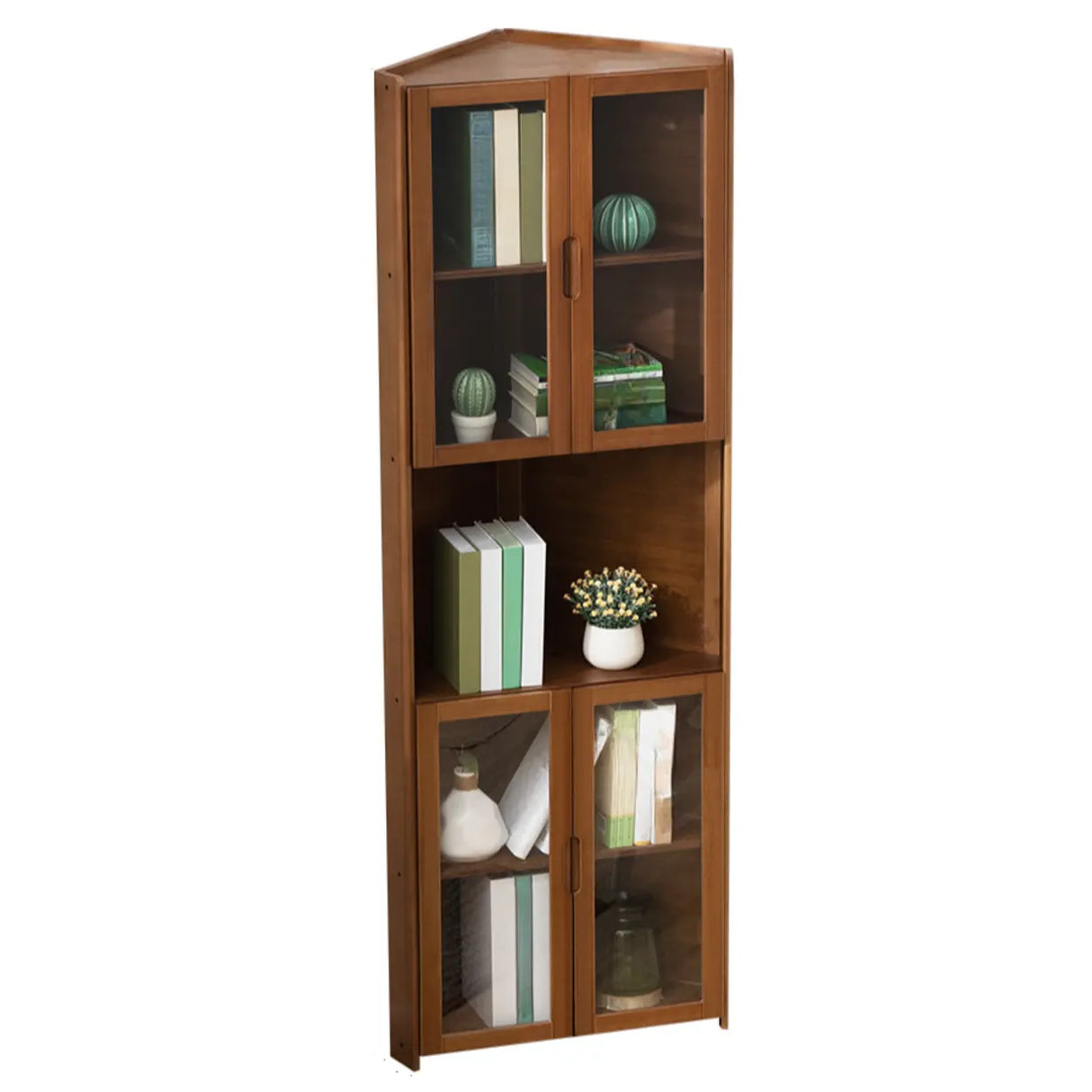 Simple Corner Wooden Green Storage Narrow Bookcase Image - 14