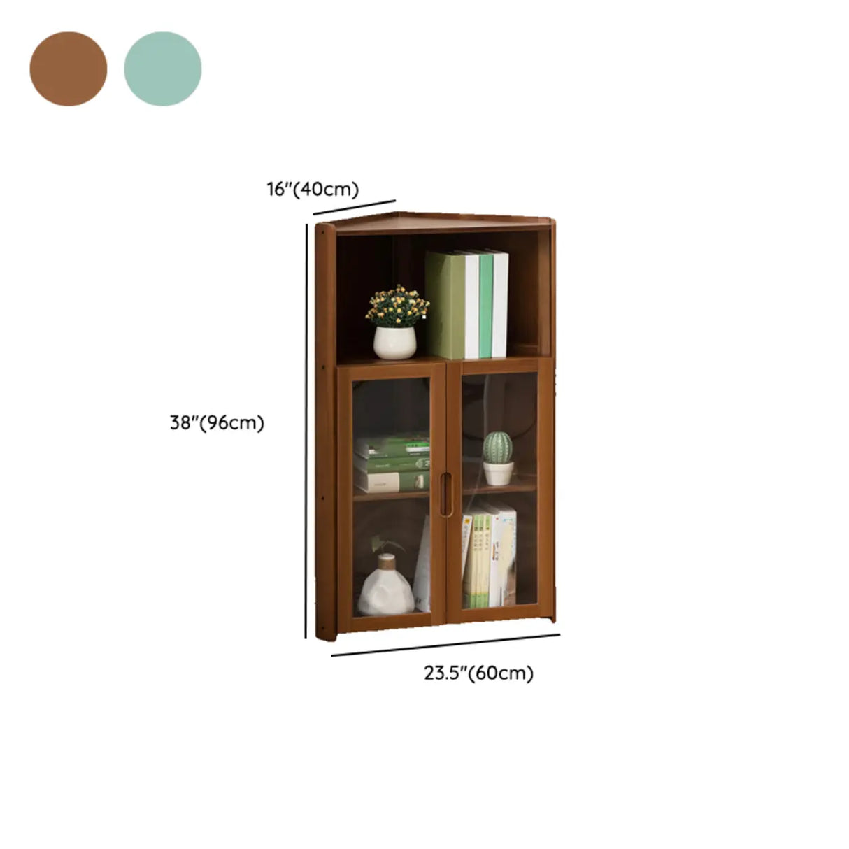 Simple Corner Wooden Green Storage Narrow Bookcase