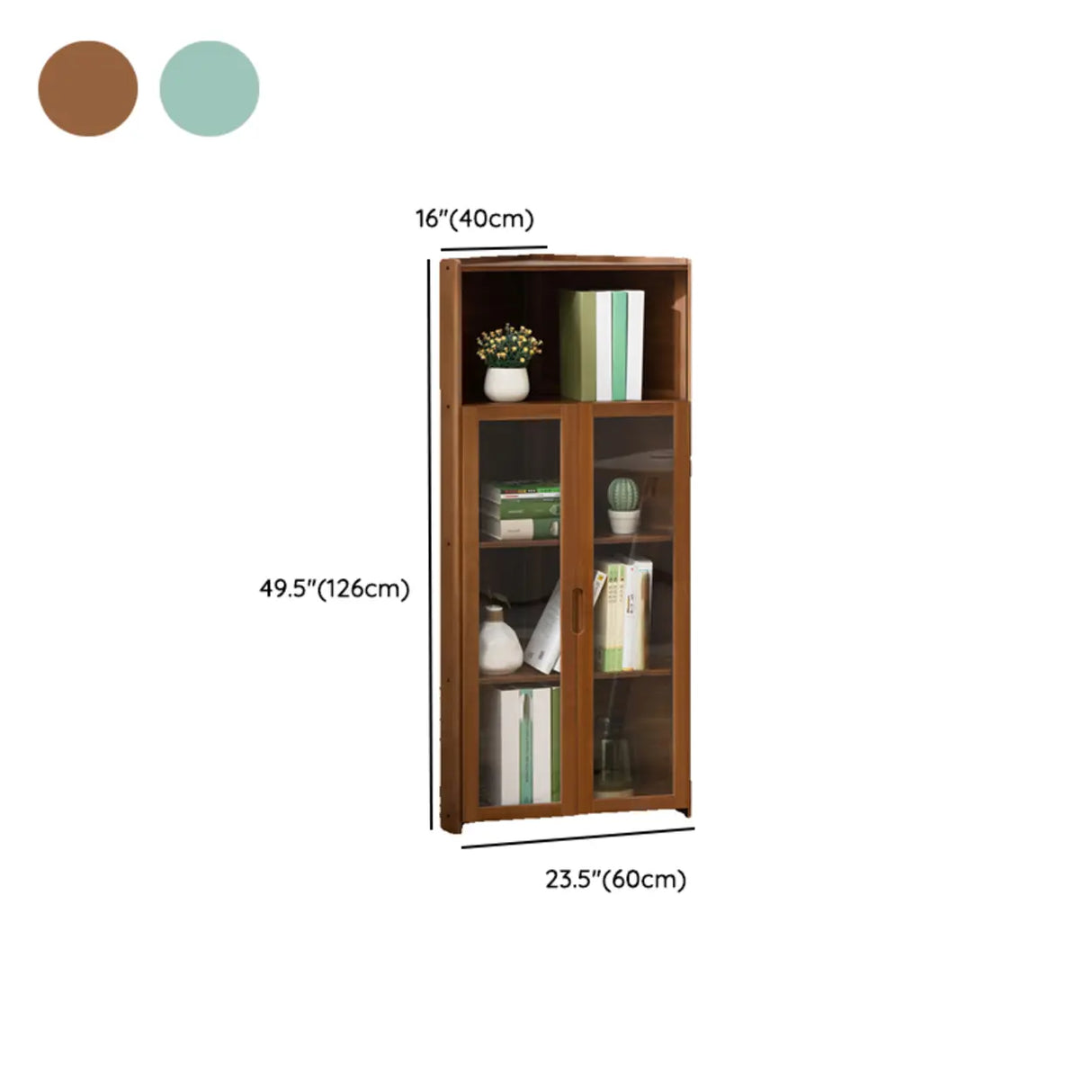 Simple Corner Wooden Green Storage Narrow Bookcase Image - 17