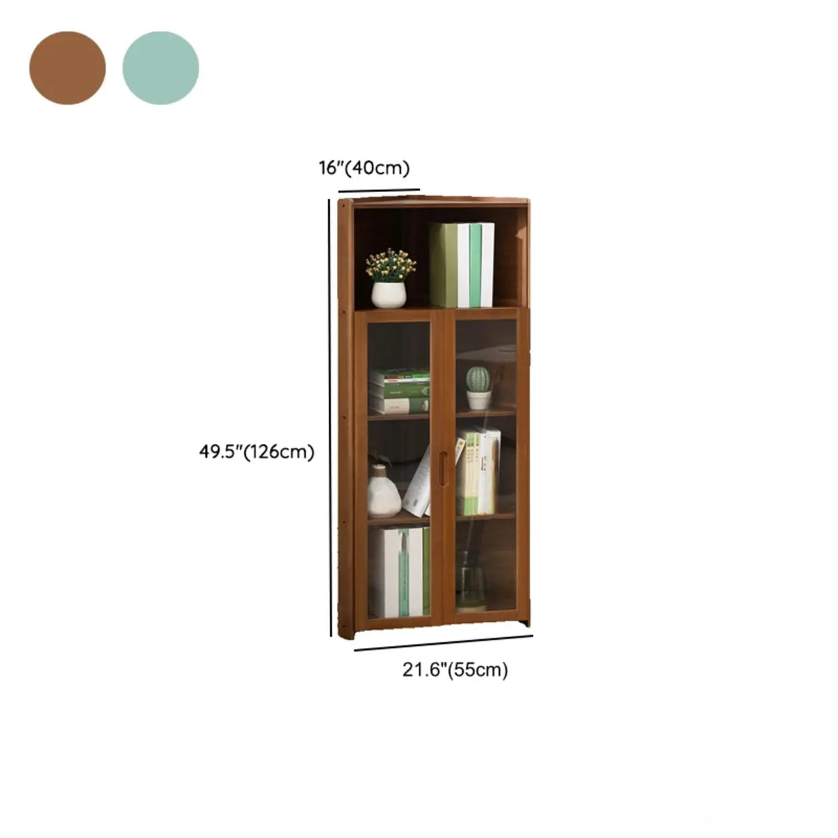 Simple Corner Wooden Green Storage Narrow Bookcase Image - 17