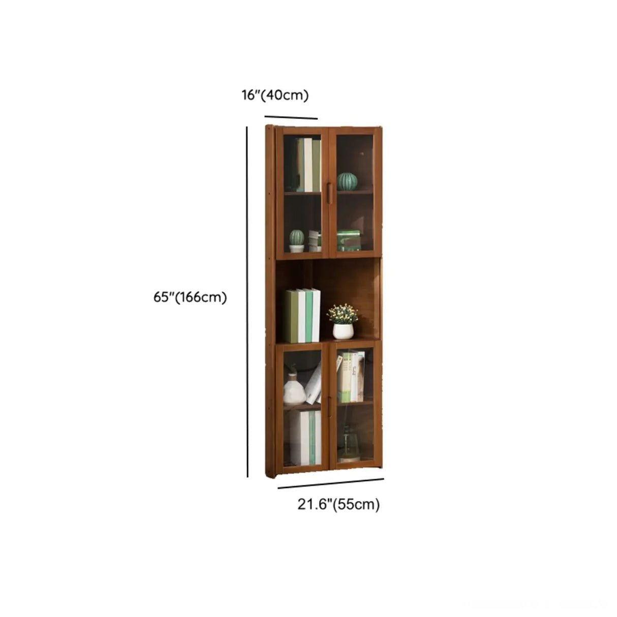 Simple Corner Wooden Green Storage Narrow Bookcase Image - 18