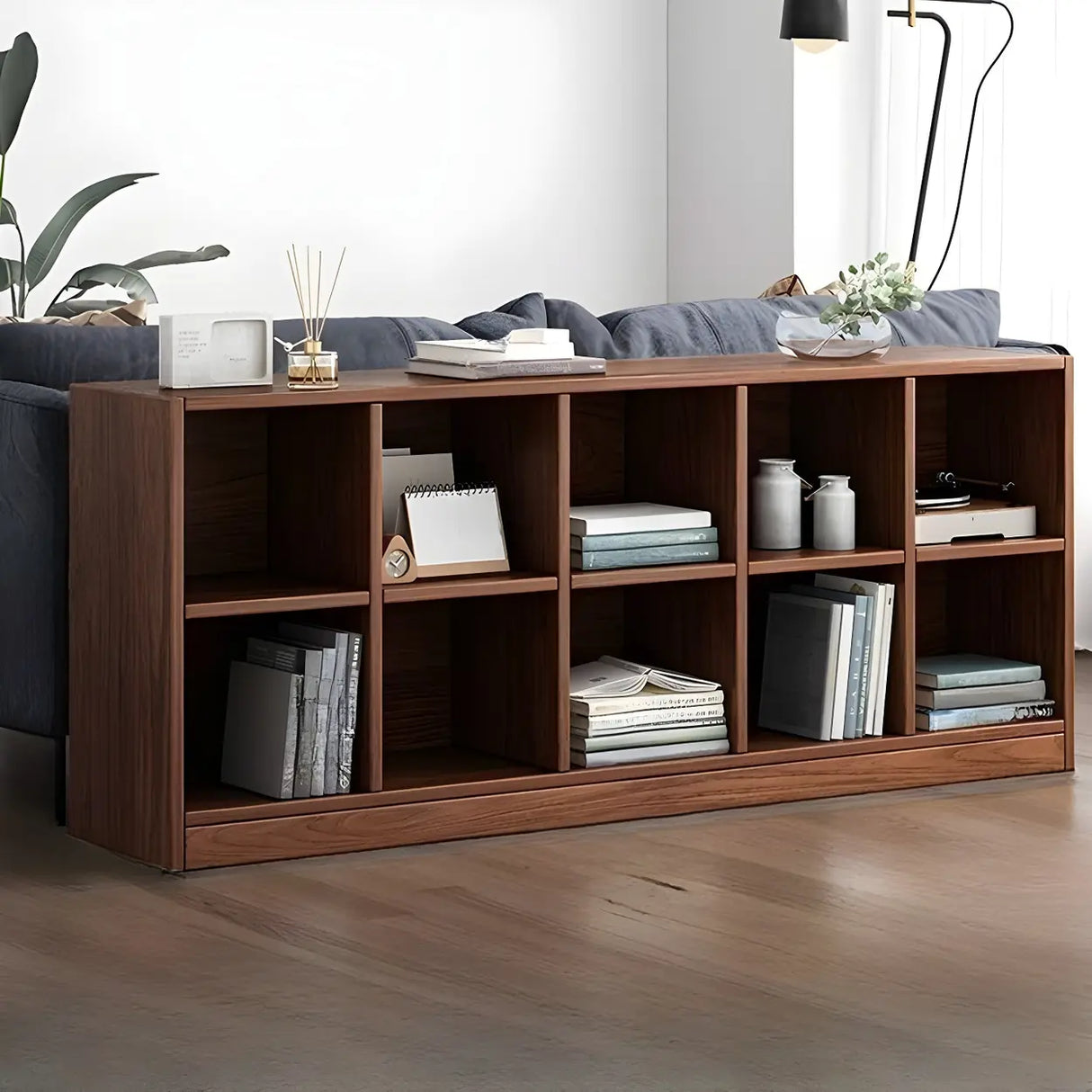 Simple Cube Solid Wood Brown Closed Short Bookcase Image - 1