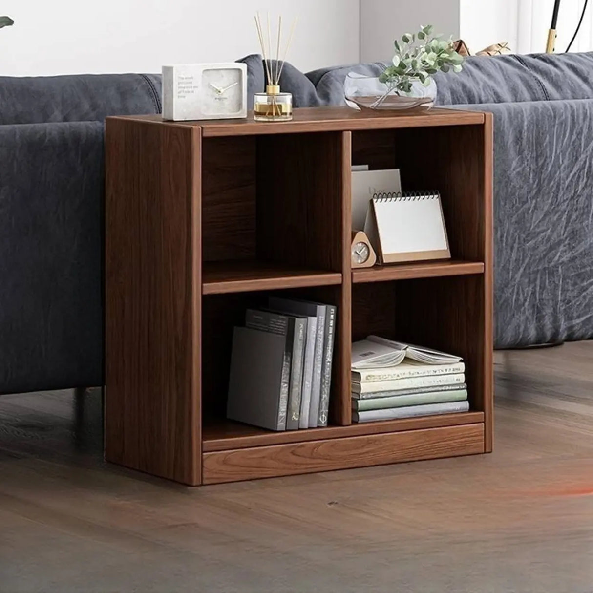 Simple Cube Solid Wood Brown Closed Short Bookcase Image - 10