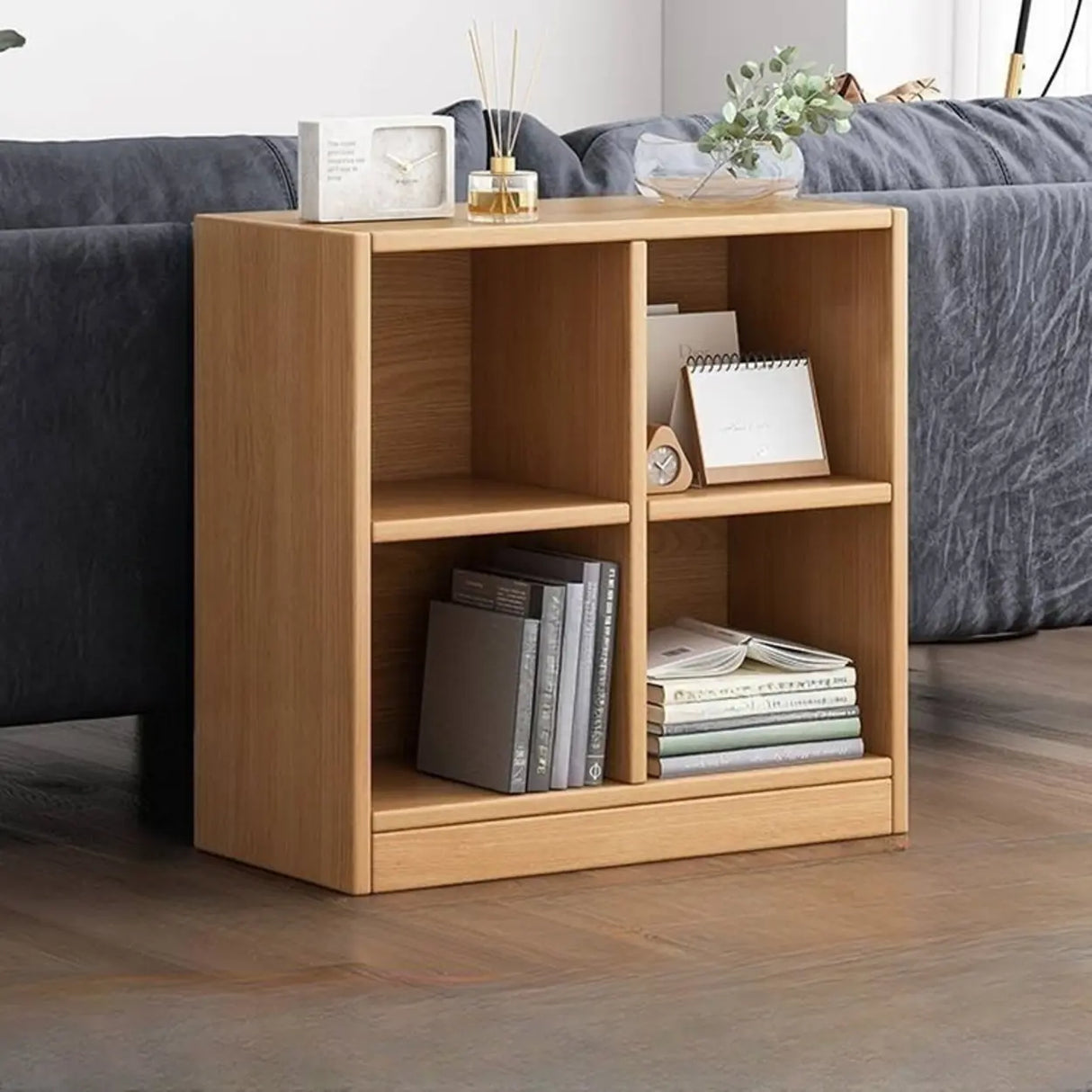 Simple Cube Solid Wood Brown Closed Short Bookcase Image - 11