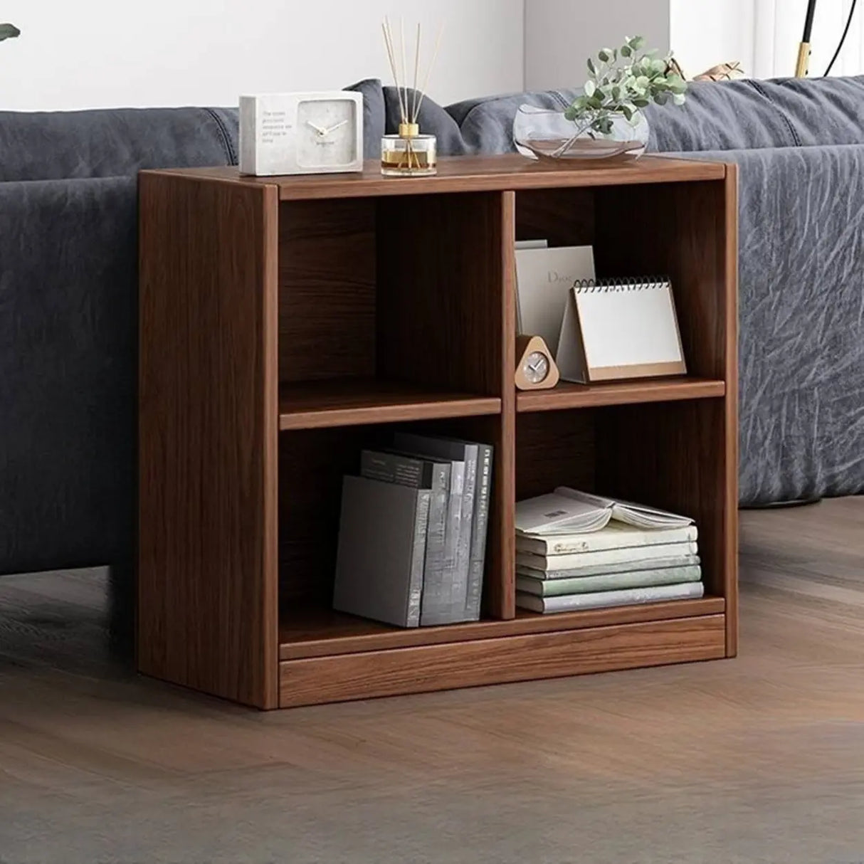 Simple Cube Solid Wood Brown Closed Short Bookcase Image - 13