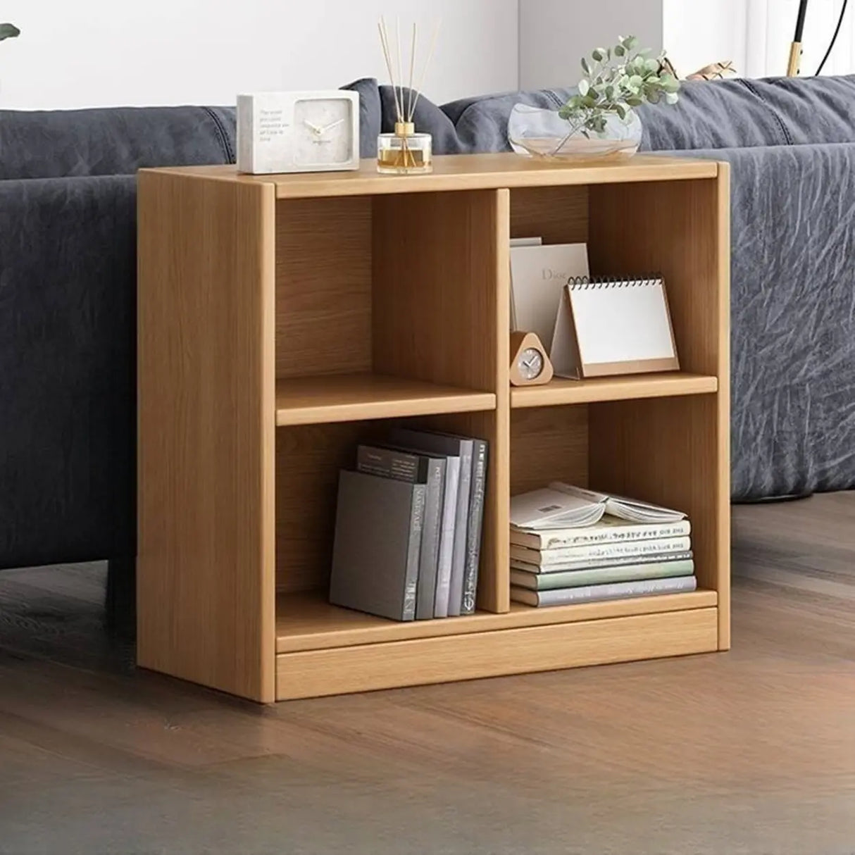 Simple Cube Solid Wood Brown Closed Short Bookcase Image - 14
