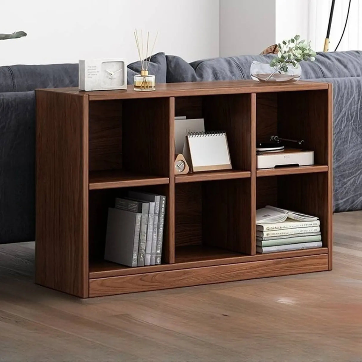 Simple Cube Solid Wood Brown Closed Short Bookcase Image - 17