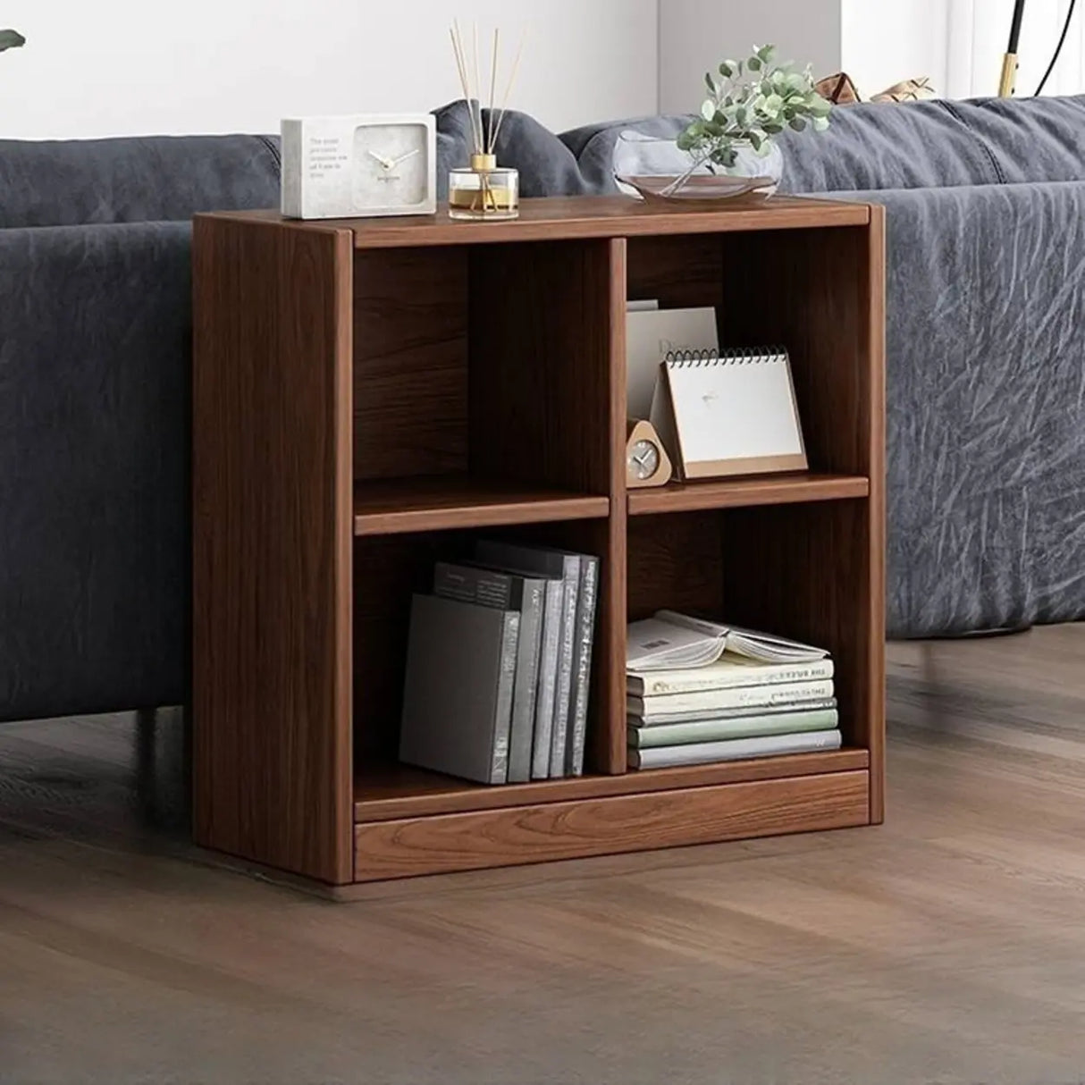 Simple Cube Solid Wood Brown Closed Short Bookcase Image - 2