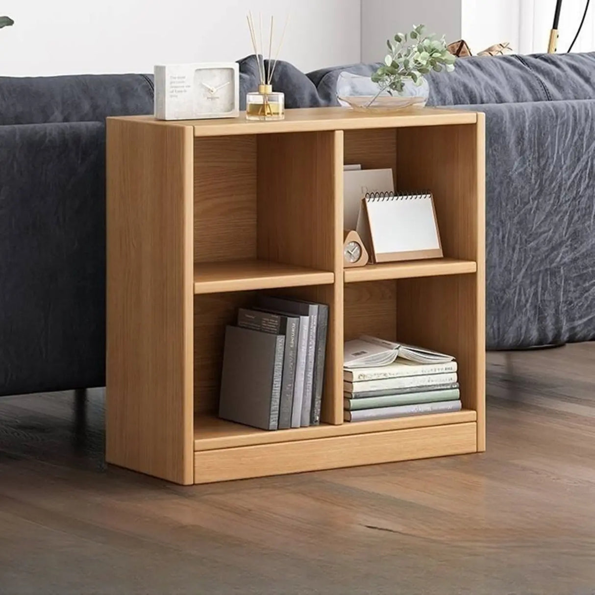 Simple Cube Solid Wood Brown Closed Short Bookcase Image - 4