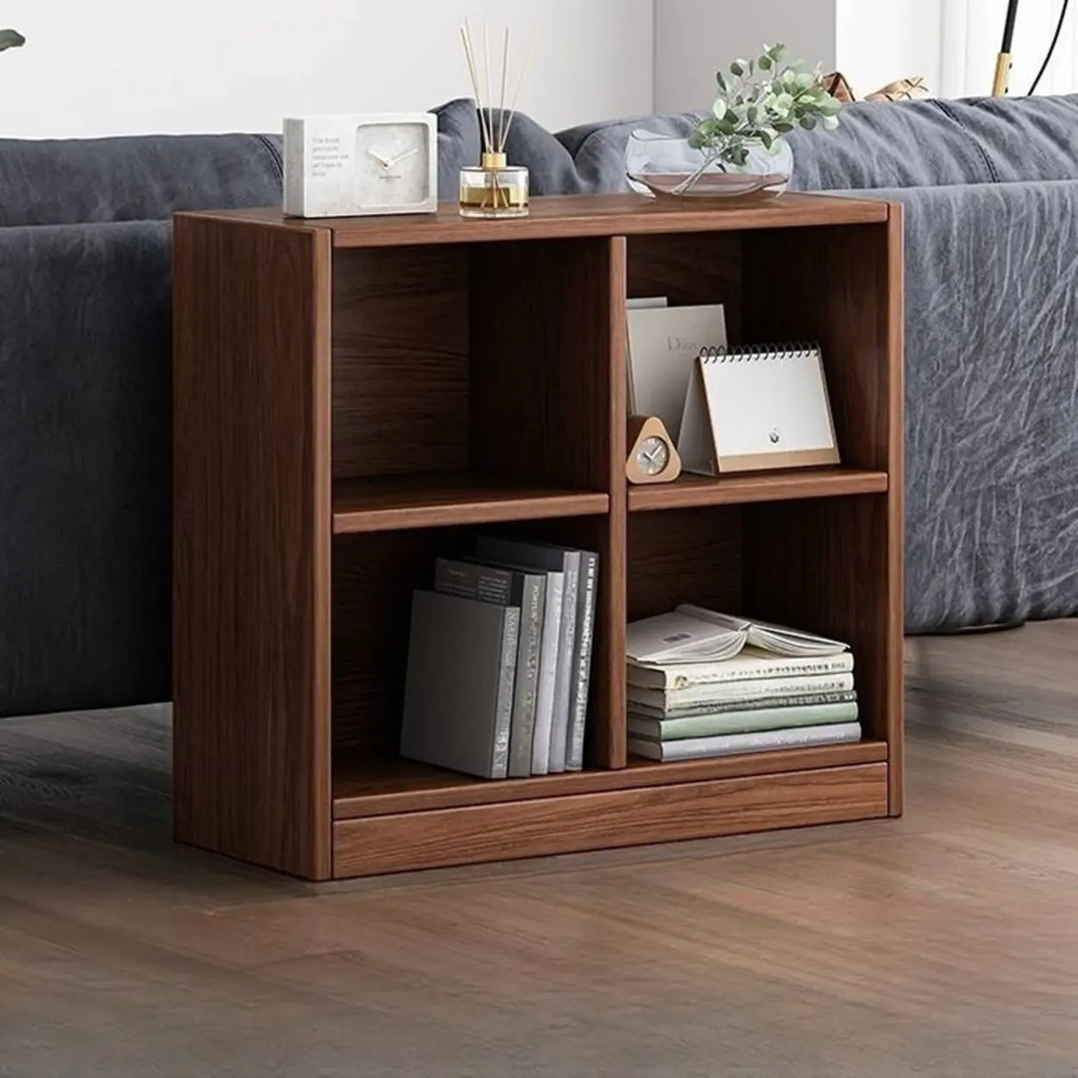Simple Cube Solid Wood Brown Closed Short Bookcase Image - 5