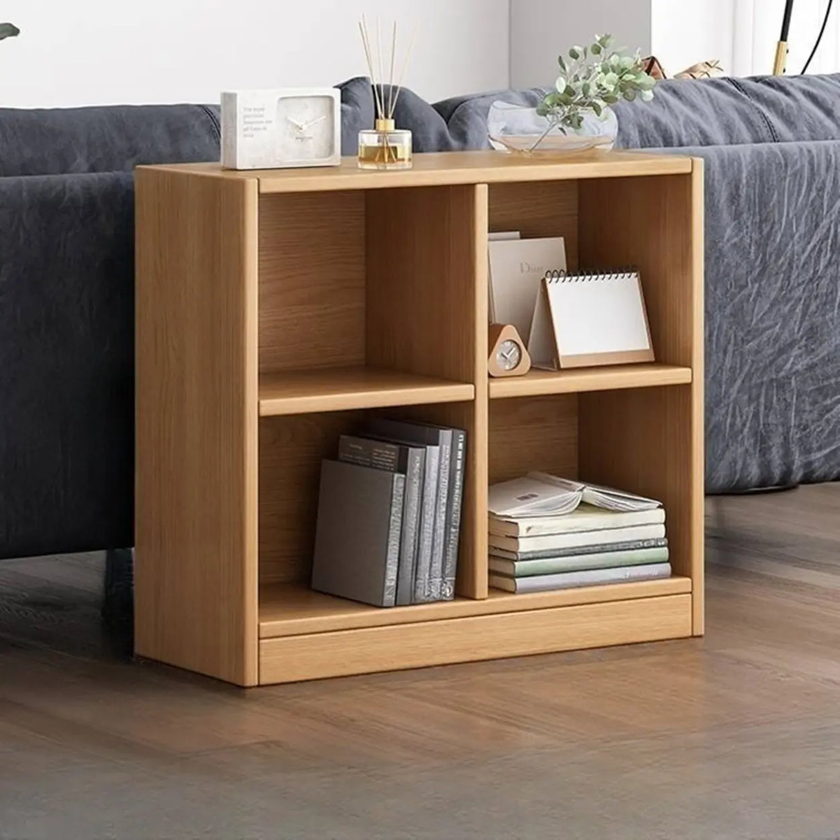 Simple Cube Solid Wood Brown Closed Short Bookcase Image - 7