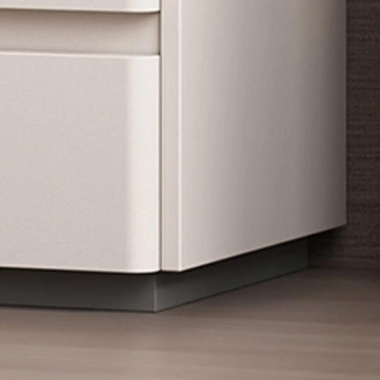 Simple Curved Wood Faux Leather Cream Storage Nightstand Image - 10