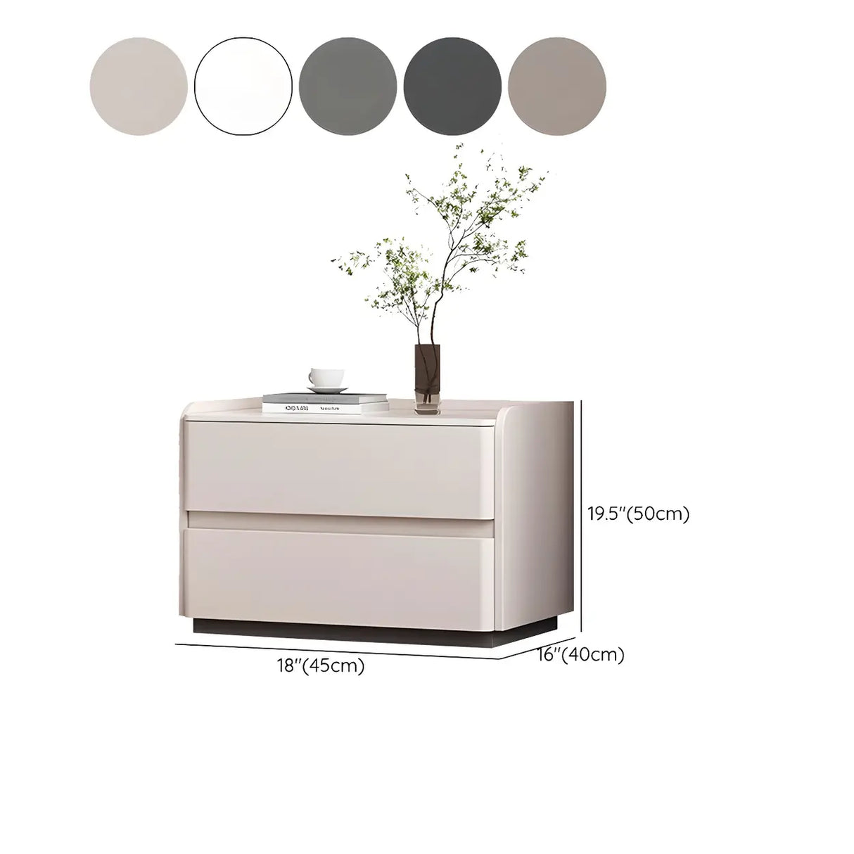 Simple Curved Wood Faux Leather Cream Storage Nightstand Image - 13