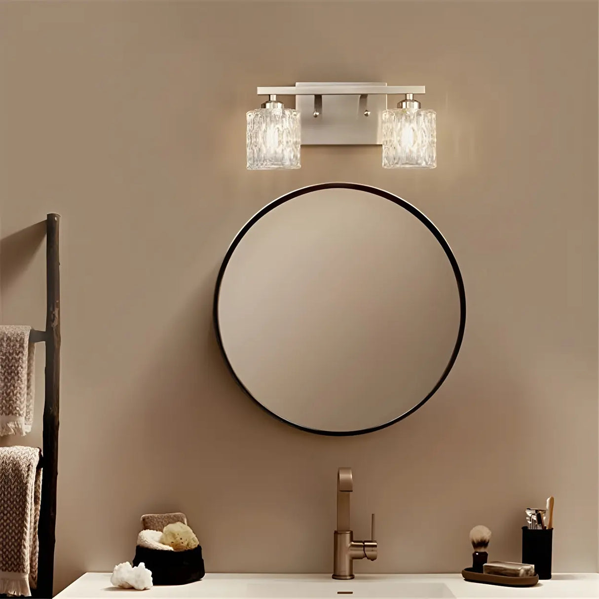 Simple Cylinder Glass Brushed Nickel Wall Vanity Light Image - 12