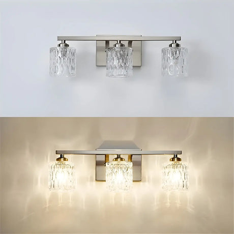 Simple Cylinder Glass Brushed Nickel Wall Vanity Light Image - 2