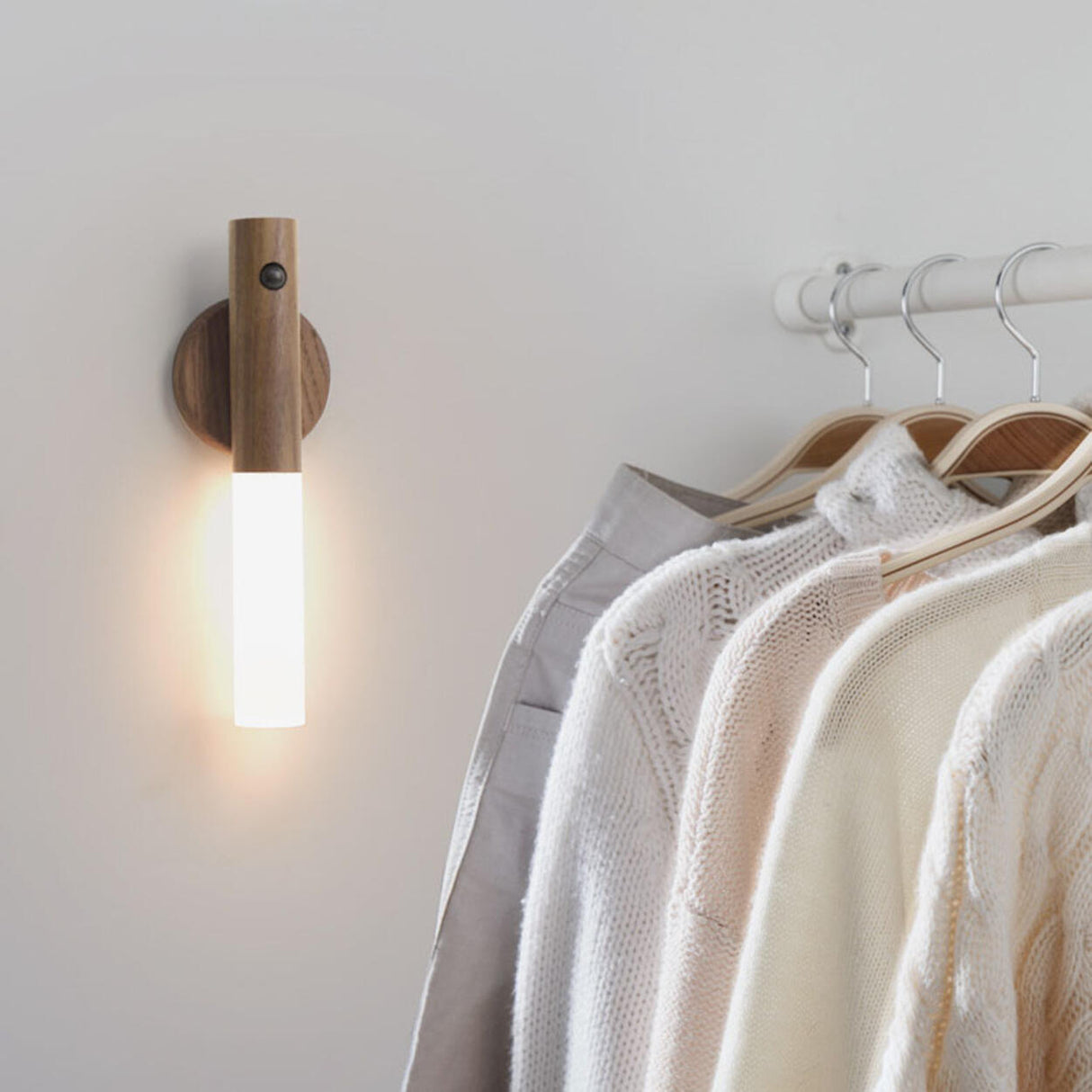 Simple Cylinder Wood and Acrylic LED Wall Sconce Image - 5