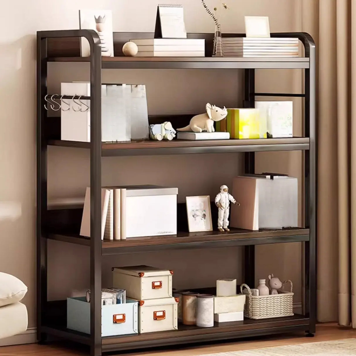 Simple Dark Finish Steel Open Back Vertical Bookshelf Image - 1