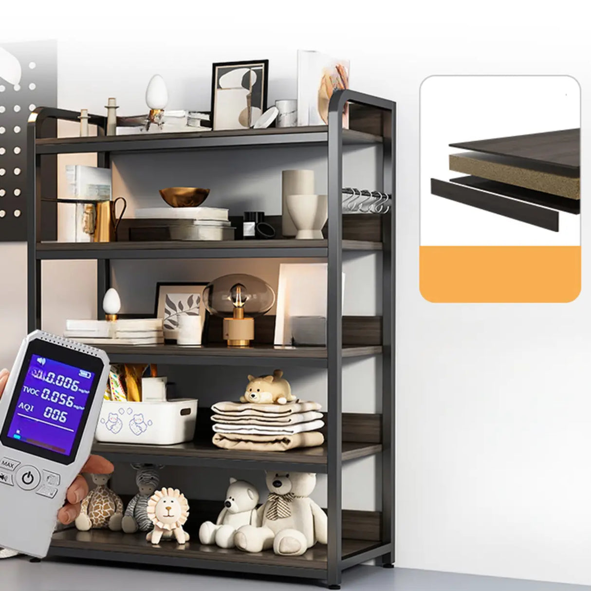 Simple Dark Finish Steel Open Back Vertical Bookshelf Image - 10