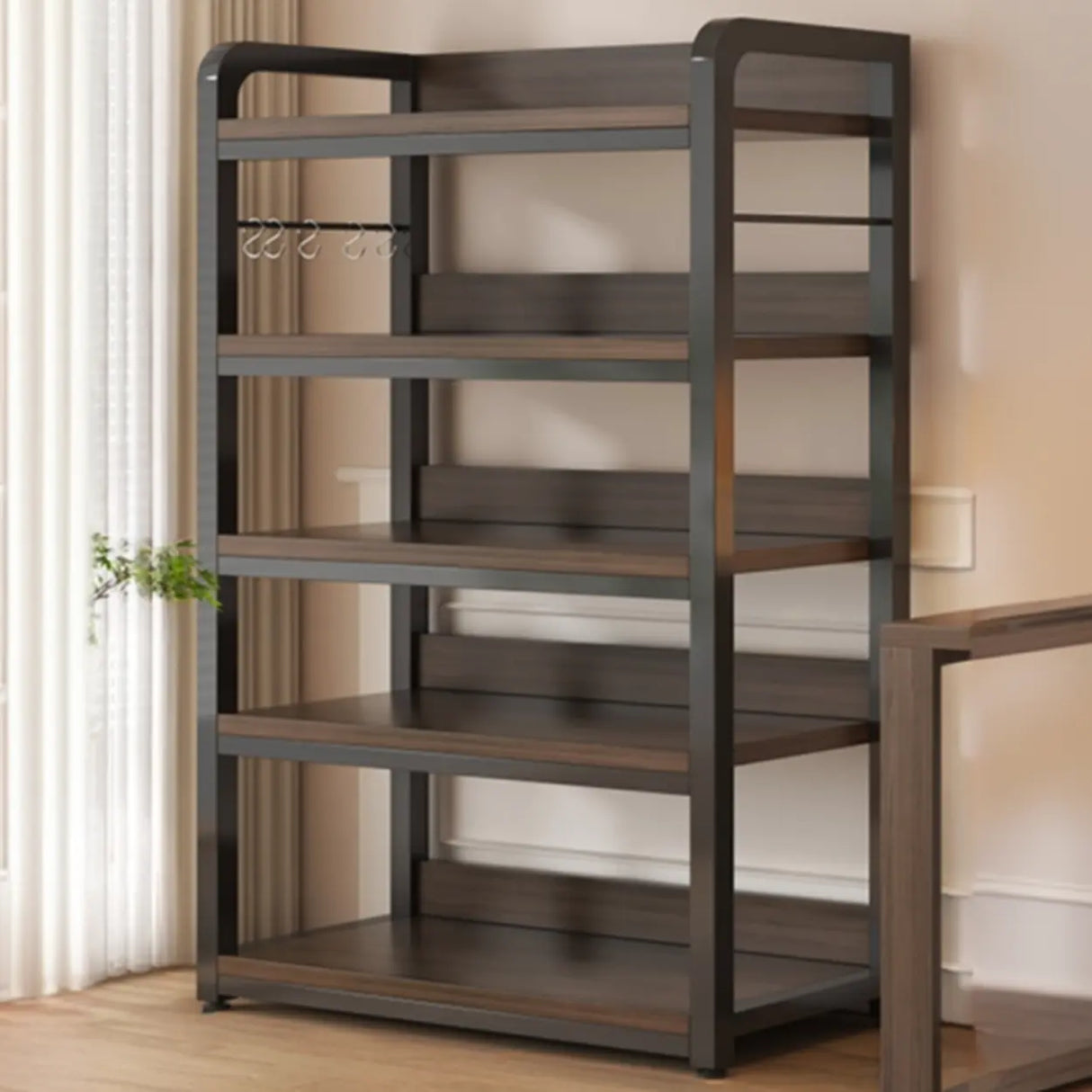 Simple Dark Finish Steel Open Back Vertical Bookshelf Image - 14