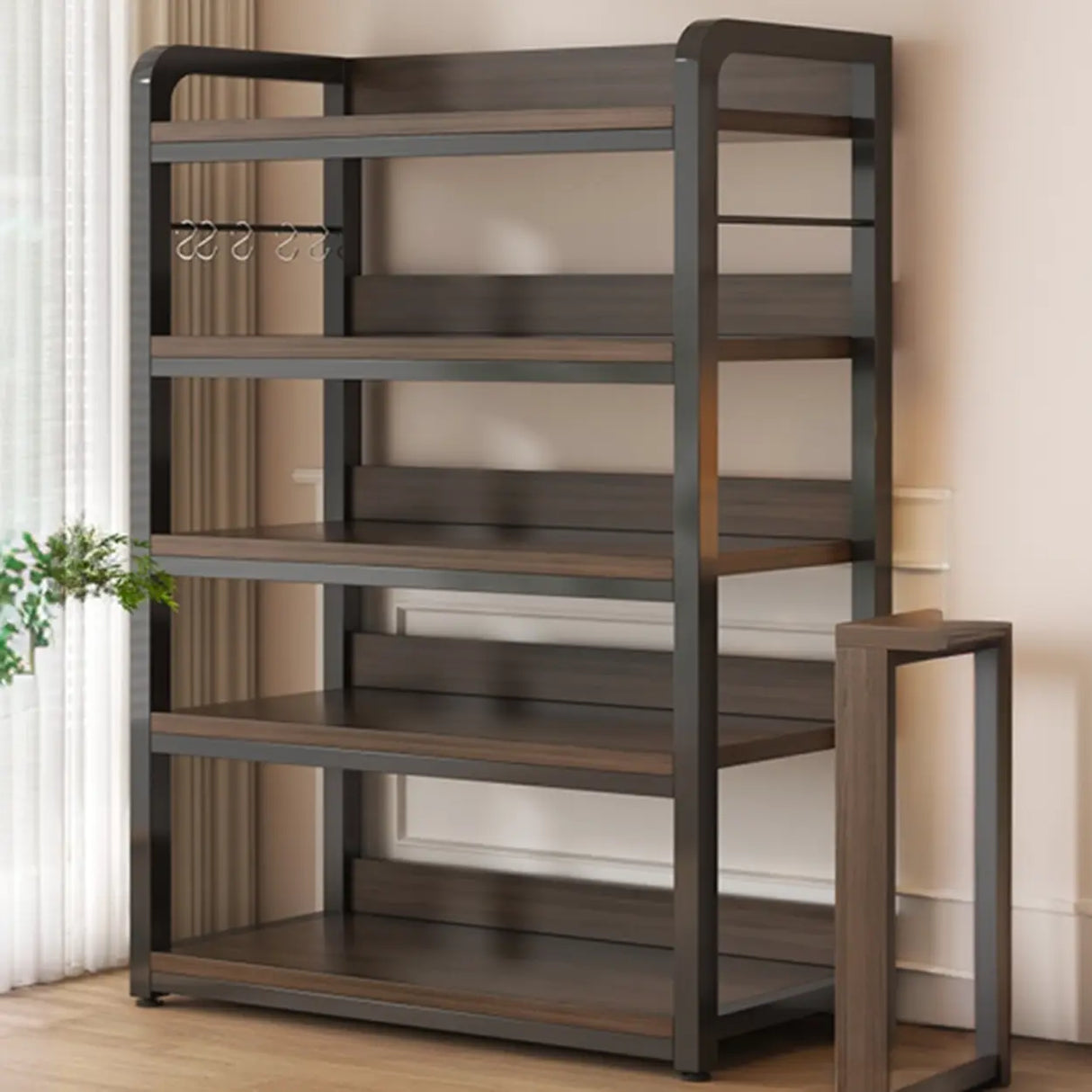 Simple Dark Finish Steel Open Back Vertical Bookshelf Image - 15