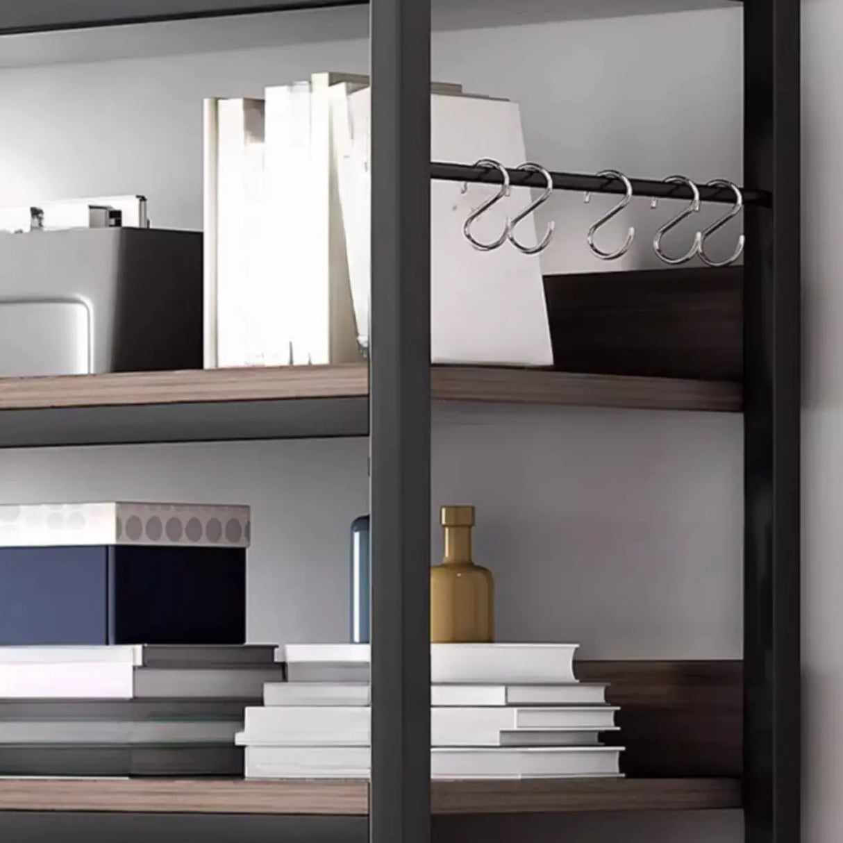 Simple Dark Finish Steel Open Back Vertical Bookshelf Image - 16