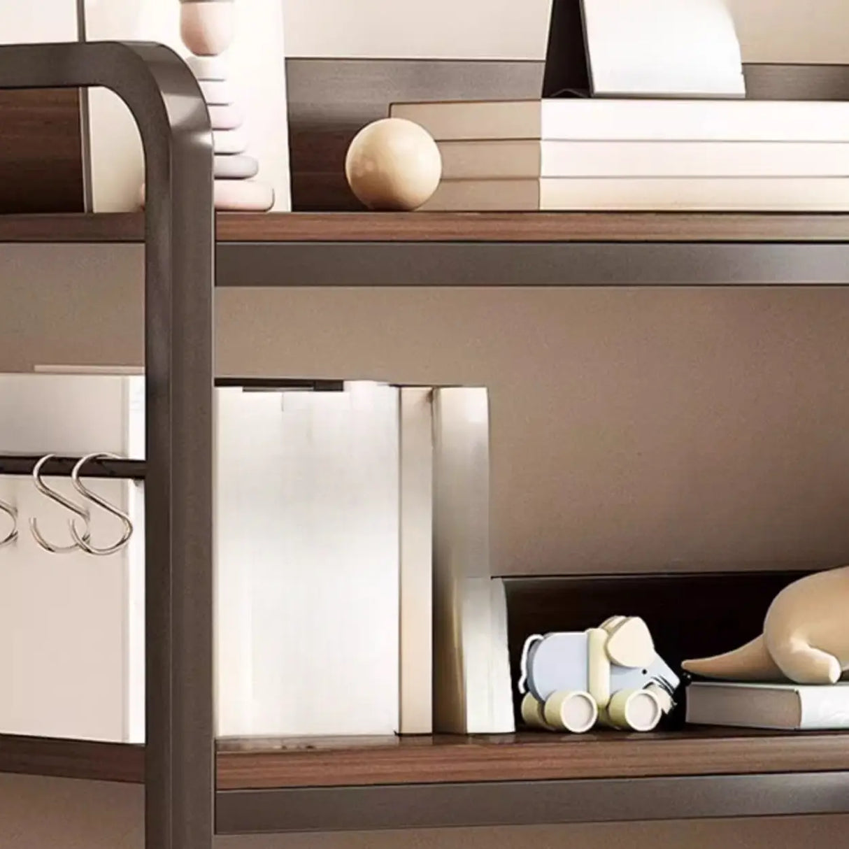 Simple Dark Finish Steel Open Back Vertical Bookshelf Image - 18