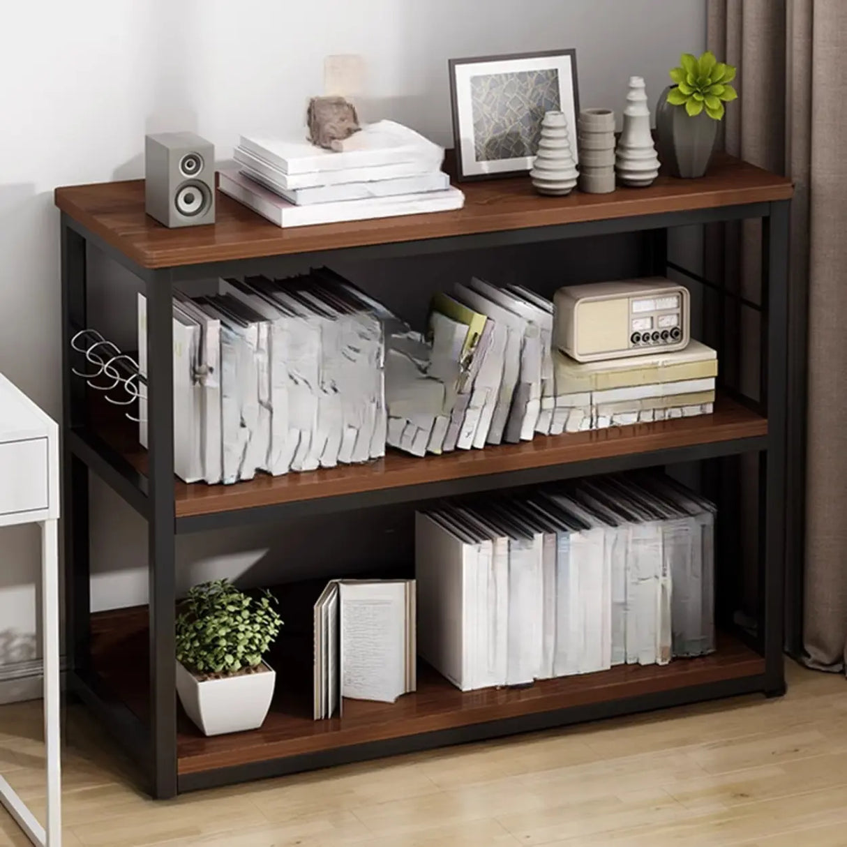 Simple Dark Finish Steel Open Back Vertical Bookshelf Image - 22